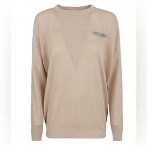 Brunello Cucinelli linen knit Monili embellished sweater L